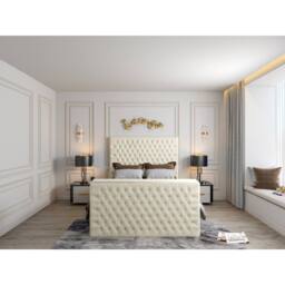 KDMD Capella Upholstered Soft Velvet Cream TV Bed Frame - Size: Single - thumbnail 2