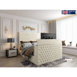 KDMD Capella Upholstered Soft Velvet Cream TV Bed Frame - Size: Single - thumbnail 7