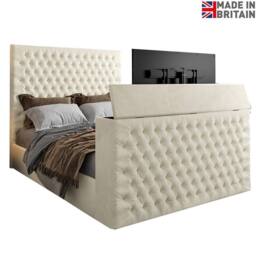 KDMD Capella Upholstered Soft Velvet Cream TV Bed Frame - Size: Single - thumbnail 5
