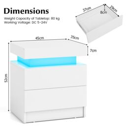 Gymax LED Nightstand Faux Marble End Table Bedside Table With 2 Drawers in White - thumbnail 2