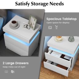 Gymax LED Nightstand Faux Marble End Table Bedside Table With 2 Drawers in White - thumbnail 5