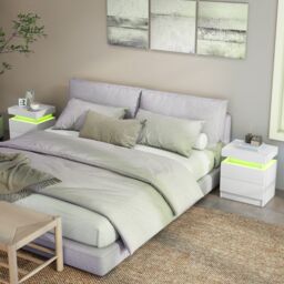 Gymax LED Nightstand Faux Marble End Table Bedside Table With 2 Drawers in White - thumbnail 8