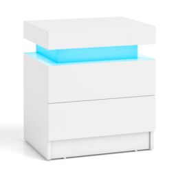 Gymax LED Nightstand Faux Marble End Table Bedside Table With 2 Drawers in White - thumbnail 9