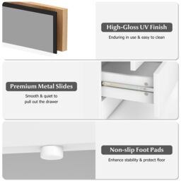 Gymax LED Nightstand Faux Marble End Table Bedside Table With 2 Drawers in White - thumbnail 6