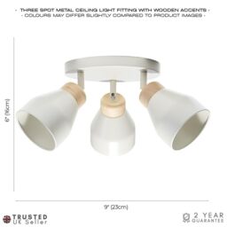 Happy Homewares Contemporary Scandinavian Designed Triple Spot Ceiling Light in Grey - thumbnail 5