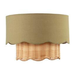 Happy Homewares Dark Olive Linen Fabric & Natural Rattan Scallop Pendant Lamp Shade - thumbnail 1