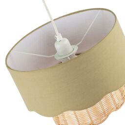 Happy Homewares Dark Olive Linen Fabric & Natural Rattan Scallop Pendant Lamp Shade - thumbnail 4