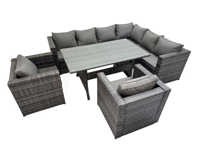 Fimous 8 Seater Patio Dining Corner Sofa Sets with 2 Chairs Dark Grey Mixed - image 1