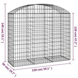 Berkfield Home Decorative Arched Gabion Basket 150x50x120/140 cm Galvanised Iron in Silver - thumbnail 5
