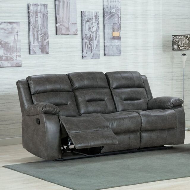 Furnishings For Less UK Monty Grey Fabric Manual Reclining 3 Seater Sofa - image 1