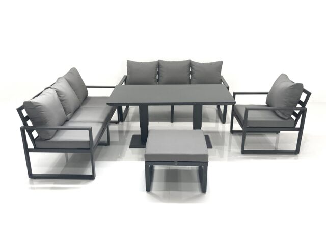 Fimous Outdoor Garden Furniture Set Aluminium Lounge Sofa Adjustable Rising Lifting Dining Table Sets with Big Footstool Dark Grey - image 1