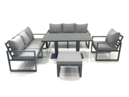 Fimous Outdoor Garden Furniture Set Aluminium Lounge Sofa Adjustable Rising Lifting Dining Table Sets with Big Footstool Dark Grey - thumbnail 2