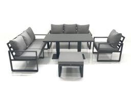 Fimous Outdoor Garden Furniture Set Aluminium Lounge Sofa Adjustable Rising Lifting Dining Table Sets with Big Footstool Dark Grey - thumbnail 1