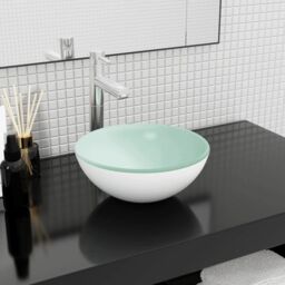 Berkfield Home Basin Tempered Glass 30x12 cm White - thumbnail 1