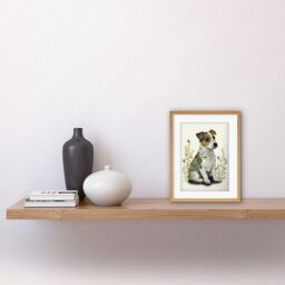 "Artery8 Wall Art Print Cute Jack Russell Dog Puppy & Flower Patterns Colour Pencil Artwork Framed 9X7 Inch in Beige - Size: W7"" x H9""" - thumbnail 2