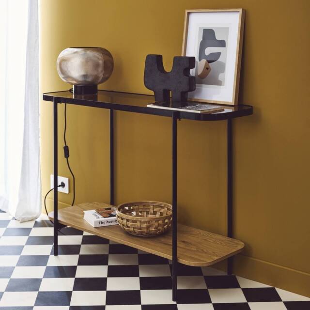 sweeek 110cm Vintage Console With Black Metal & Wood Effcet in Light Brown - image 1