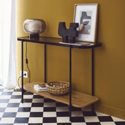 sweeek 110cm Vintage Console With Black Metal & Wood Effcet in Light Brown - thumbnail 1