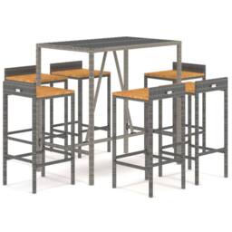 Berkfield Home 7 Piece Garden Bar Set Grey Poly Rattan& Solid Wood Acacia - thumbnail 2