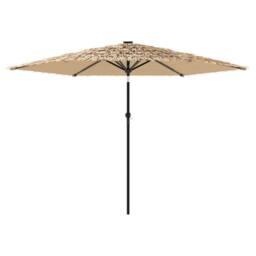 Berkfield Home Garden Parasol with LEDs & Steel Pole Brown 288x288x225 cm in Tan - Size: 288 x 288 x 225 cm - thumbnail 5