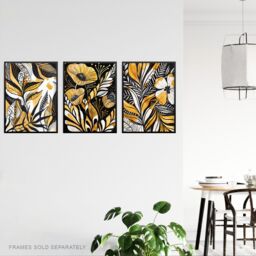 "Artery8 Set of 3 Elegant Gold Black Floral Botanical 12X16"" Wall Art Prints - Size: W12"" x H16""" - thumbnail 3