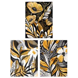 "Artery8 Set of 3 Elegant Gold Black Floral Botanical 12X16"" Wall Art Prints - Size: W12"" x H16""" - thumbnail 1