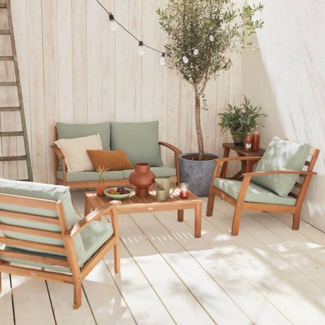 sweeek 4-seater wooden garden sofa set in Brown - image 1