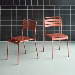sweeek Pair Of Steel & Stackable Garden Chairs in Terracotta