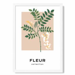 ARTZE Green & Beige Wildflower Flower Market Minimalist Framed Print SIZE: A4 with White Frame - thumbnail 1