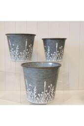 KDMD Set of Three Rustic metal planters with Meadow design in Grey - thumbnail 3