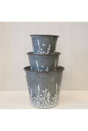 KDMD Set of Three Rustic metal planters with Meadow design in Grey - thumbnail 2