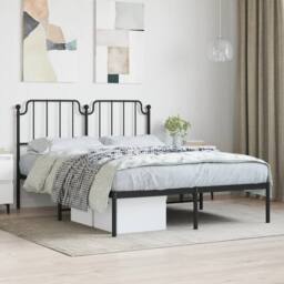 Berkfield Home Metal Bed Frame with Headboard Black 140x190 cm - thumbnail 2