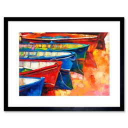 "Artery8 Wall Art Print Boats & Pier Painting Art Framed 9x7 inch in Black - Size: W7"" x H9""" - thumbnail 1