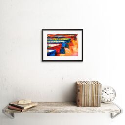 "Artery8 Wall Art Print Boats & Pier Painting Art Framed 9x7 inch in Black - Size: W7"" x H9""" - thumbnail 2