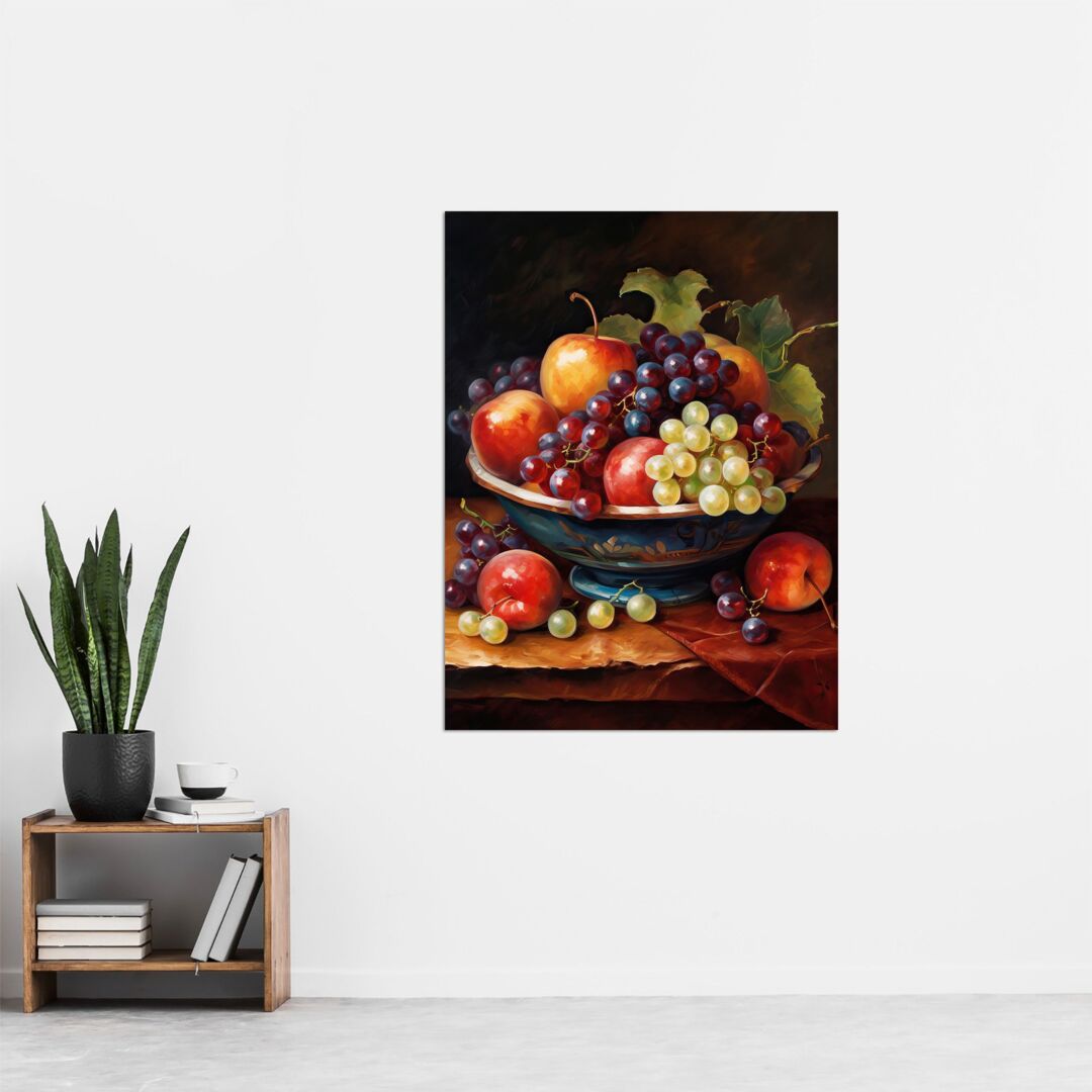 Artery8 Classical Still Life Fruit Bowl Oil Painting Kitchen Extra Large XL  Wall Art Poster Print - Size: W24\, image size:1080x1080