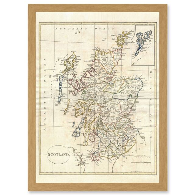 Artery8 1799 Clement Cruttwell Map Scotland Vintage Historic Iconic A4 Artwork Framed Wall Art Print in Light Oak - image 1