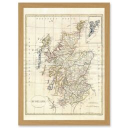 Artery8 1799 Clement Cruttwell Map Scotland Vintage Historic Iconic A4 Artwork Framed Wall Art Print in Light Oak - thumbnail 1