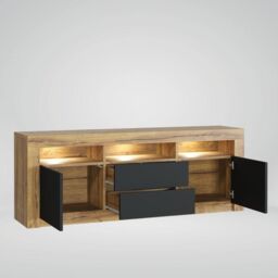 Mex Furniture LTD TV Unit with LED Lights - Matt Drawers & Doors / 160cm in Brown - thumbnail 5
