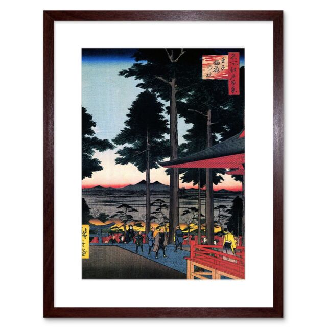 "Artery8 Wall Art Print Utagawa Hiroshige Inari Shrine Oji Artwork Framed 9X7 Inch in Brown - Size: W7"" x H9""" - image 1