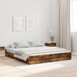 Berkfield Home Storage Bed Frame with Drawer with Headboard with Storage Smoked oak 200 x 200 cm in Brown - thumbnail 1