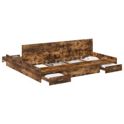 Berkfield Home Storage Bed Frame with Drawer with Headboard with Storage Smoked oak 200 x 200 cm in Brown - thumbnail 3