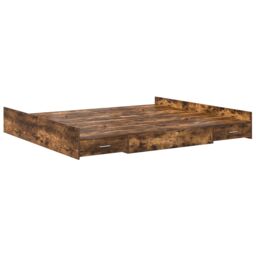 Berkfield Home Storage Bed Frame with Drawer with Headboard with Storage Smoked oak 200 x 200 cm in Brown - thumbnail 2