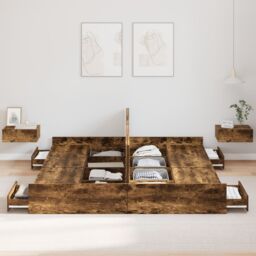Berkfield Home Storage Bed Frame with Drawer with Headboard with Storage Smoked oak 200 x 200 cm in Brown - thumbnail 4
