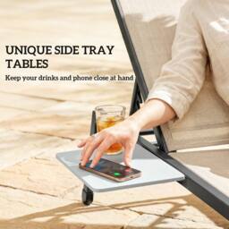 OUTSUNNY Sun Loungers for Garden Set of 2 with Side Tray Table in Khaki - Size: 190 cm x 60 cm - thumbnail 4