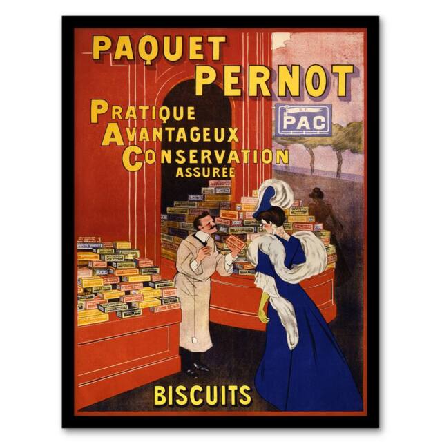 Artery8 Leonetto Cappiello Framed Wall Art Biscuits Pernot Vintage Advert in Red - Size: A4 - image 1