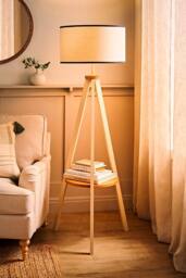 ValueLights Morrigan Painted Cream Tripod Floor Lamp with Linen Drum Lamp Shade in Natural - thumbnail 2