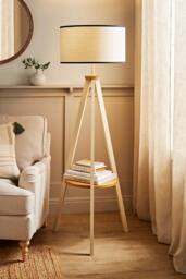 ValueLights Morrigan Painted Cream Tripod Floor Lamp with Linen Drum Lamp Shade in Natural - thumbnail 1