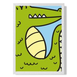ARTZE Cute Cartoon Style Crocodile Framed Print SIZE: A4 with White Frame in Bright Green - thumbnail 1