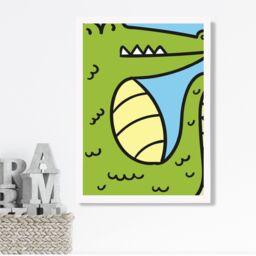 ARTZE Cute Cartoon Style Crocodile Framed Print SIZE: A4 with White Frame in Bright Green - thumbnail 2