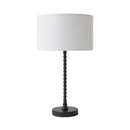 ValueLights Maeve Fabric Drum Lamp Shade Matte Black Bobbin Bobble Table Lamp with LED Bulb in White - thumbnail 2