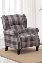 More4Homes Eaton Wing Back Fireside Checkered Fabric Pushback Recliner Chair in Charcoal